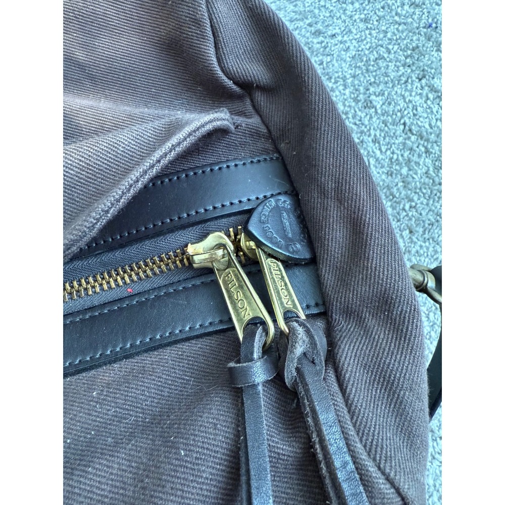 Filson Rugged Twill Duffle Bag Cinder Brown Leather Trim Travel Heavy Canvas - Picture 4 of 16